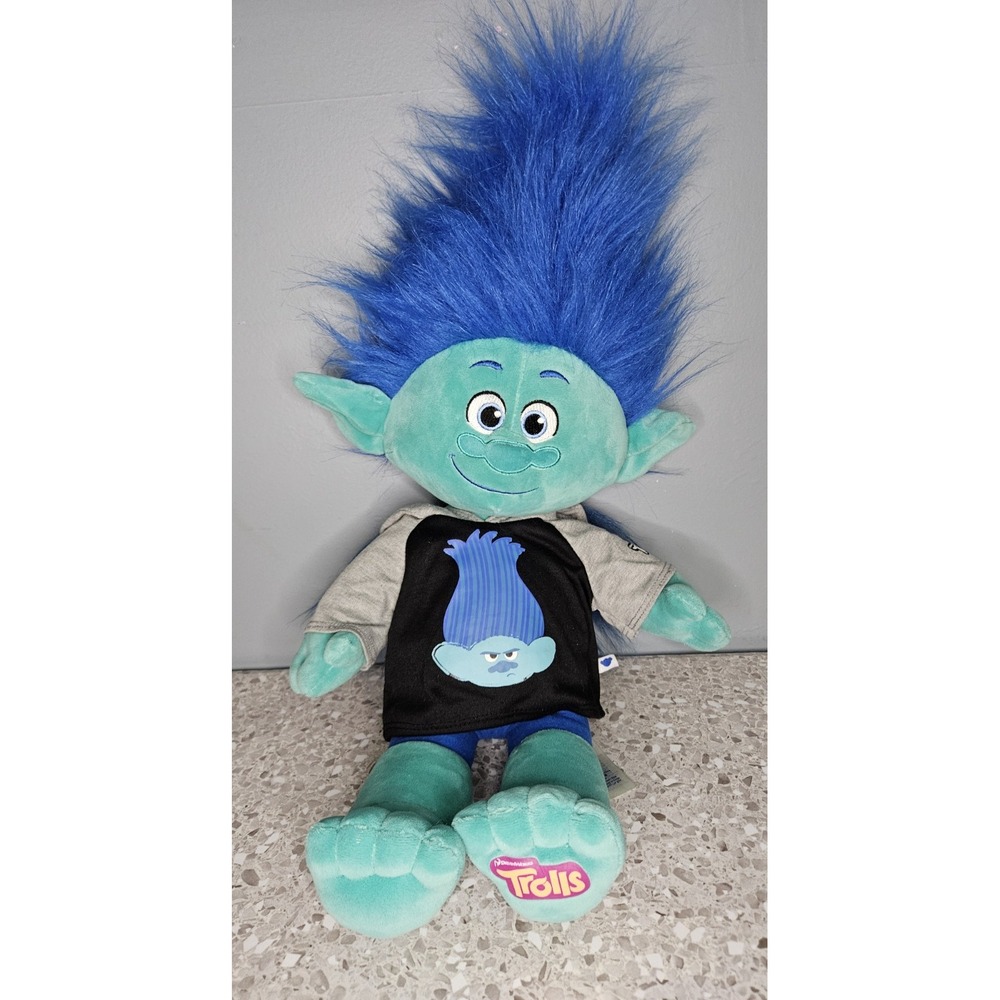 Build Bear BABW 20" Troll Green Blue Hair Smiling Plush Grumpy Tee